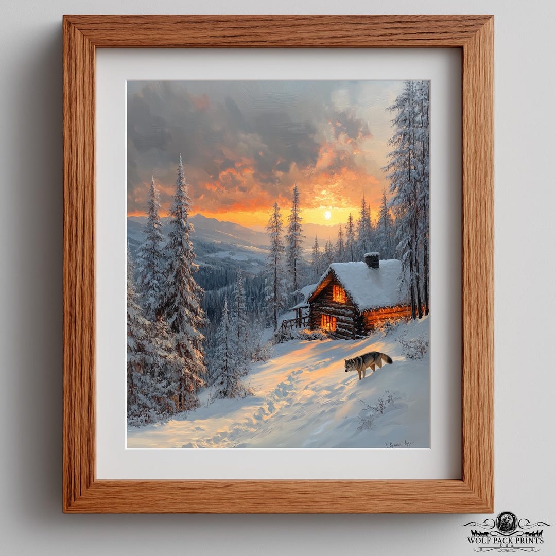 Printable Cozy Cabin in Snowy Forest - Rustic Winter Scene Art, Lone ...