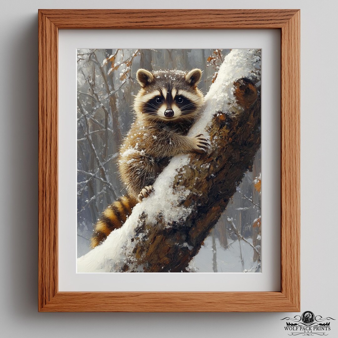 Rustic Raccoon Rustic Woodland Raccoon Winter Printable - Cute Wildlife Art, Charming ...