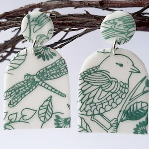 Nature print post back polymer clay earrings