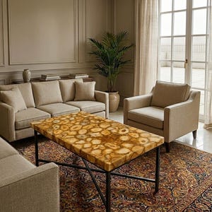 Natural Agate Dining Table Top | Agate Stone Coffee Table | Side Table | Kitchen Countertop | Luxury Modern Arts | Quartz Home Furniture