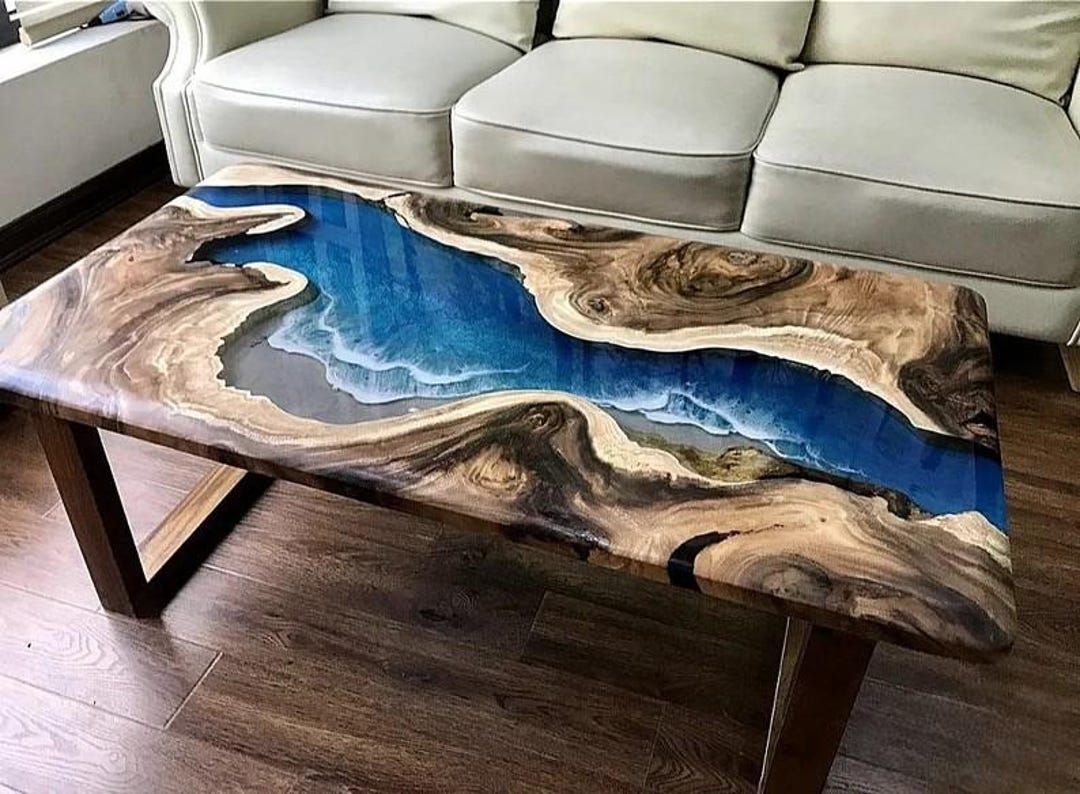 Custom Ocean Waves Epoxy Resin Dining Table, Epoxy Counter Top, Coffee ...