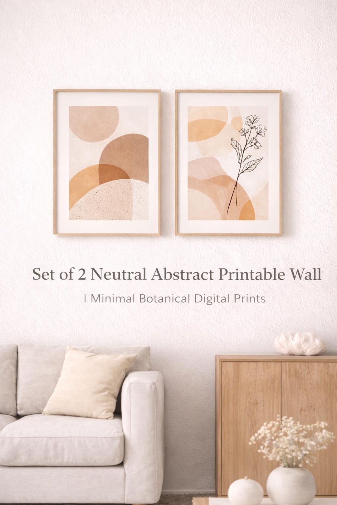 Set of 2 Neutral Abstract Printable Wall Art | Modern Minimal Digital ...
