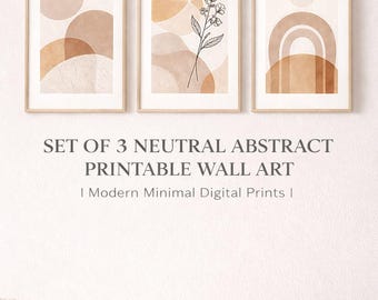 Set of 3 Neutral Abstract Printable Wall Art | Modern Minimal Digital Prints