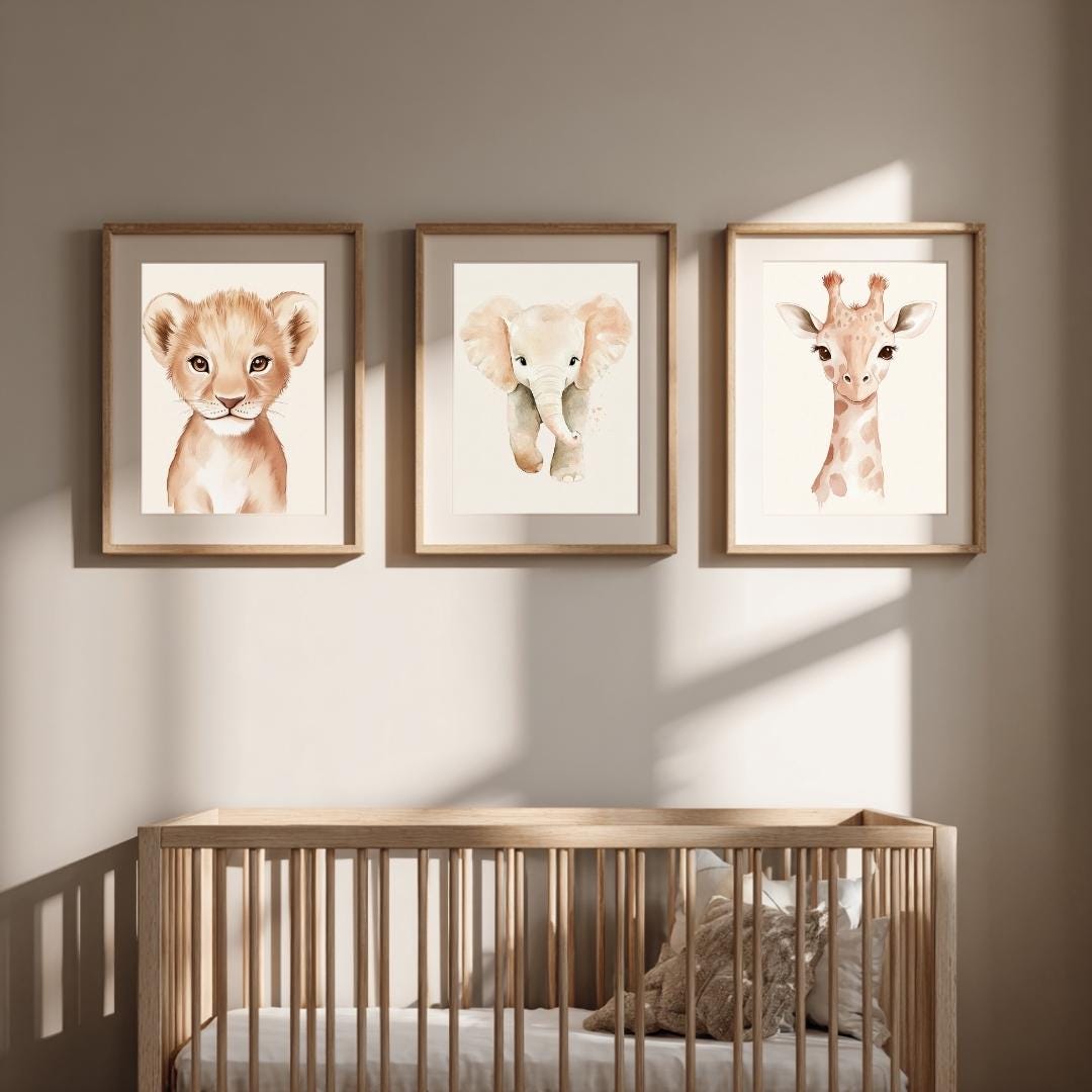 Safari Nursery Prints Set of 3 | Baby Animals Wall Art | Neutral ...