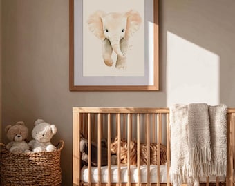 Baby Elephant Nursery Print | Safari Animal Wall Art | Neutral Nursery Decor Digital Download