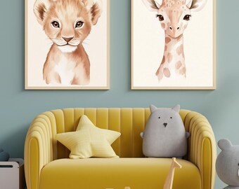 Baby Giraffe Nursery Print | Safari Animal Wall Art | Neutral Nursery Decor Digital Download