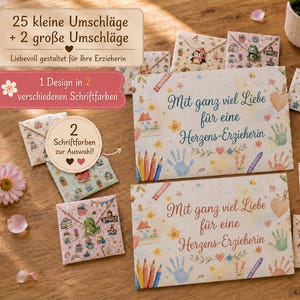 Erzieherin Geschenk (80-teiliges), Kita Bastelset: 2 große & 25 kleine Umschläge,25 Botschaften, 28 Sticker zum Ausdrucken,Abschiedsgeschenk