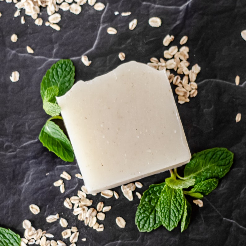 Peppermint Oatmeal Handcrafted Soap, Cold Process, All Natural, Vegan image 2