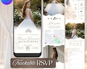 Modern White Quinceañera Website Invitation, Boho Theme, RSVP Tracker (Instant Download)