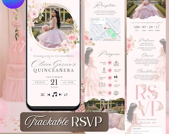 Blush Pink Quinceañera Website Invitation, Elegant Sweet 16, XV Años (Instant Download)