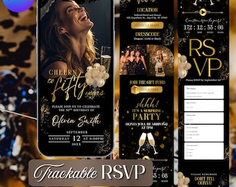 50th Birthday Invitation with RSVP Tracker, Surprise Editable Website Digital Invitation : Instant Download
