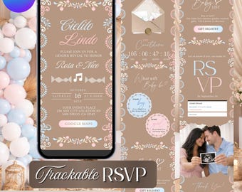 Cielito Lindo Gender Reveal Website Invitation, Papel Picado Mexican He or She Baby Shower (Digital Download)