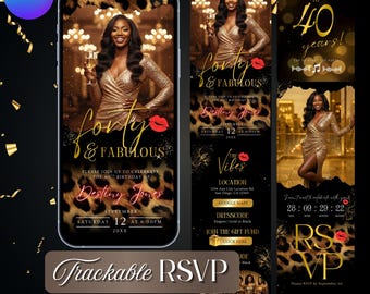 40th Leopard Birthday Invitation with RSVP Tracker, Cheetah Print Birthday Theme Website Invitation : Instant Download