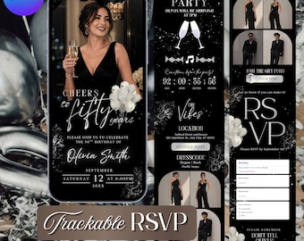 50th Birthday Invitation with RSVP Tracker, Shhh It's a Surprise Birthday Silver Theme Website Invitation : Instant Download