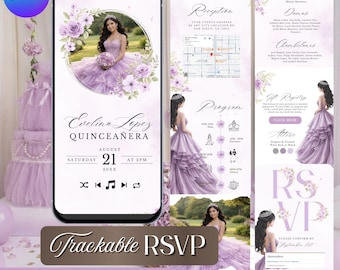 Lilac Purple Quinceañera Website Invitation, Lavender XV Años, Sweet 16 (Instant Download)