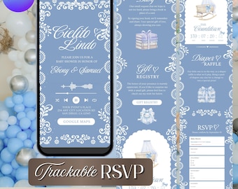 Blue Cielito Lindo Baby Shower Website Invitation, Mexican Theme, Editable Canva (Digital Download)
