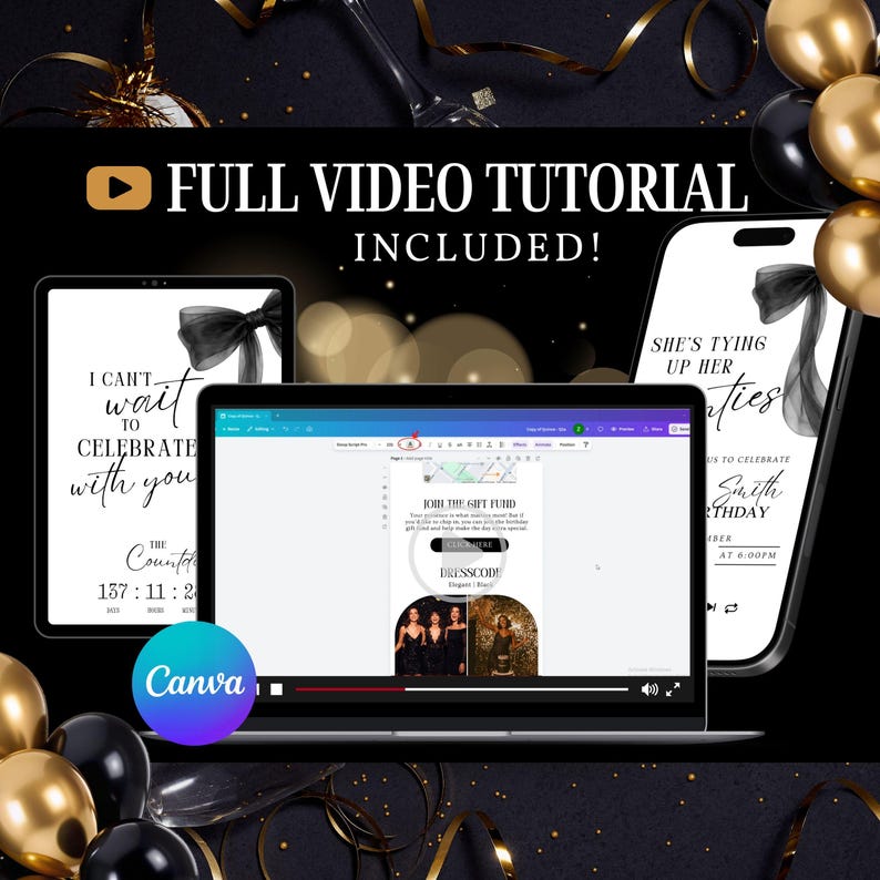 30th Birthday Website Digital Invitation, Black Bow Coquette Theme (Instant Download) image 9