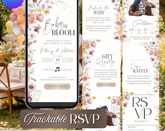 Wildflower Baby Shower Website Invitation, Floral Boho Theme, Editable Canva (Digital Download)