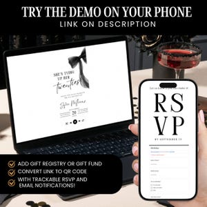 30th Birthday Website Digital Invitation, Black Bow Coquette Theme (Instant Download) image 11