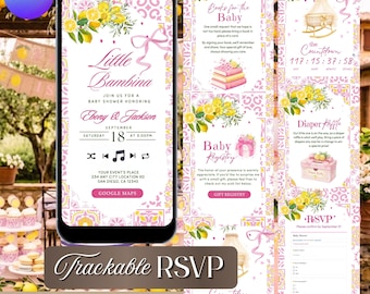 Pink Lemon Baby Shower Website Invitation, Amalfi Coast Italian Theme, Editable Canva (Instant Download)