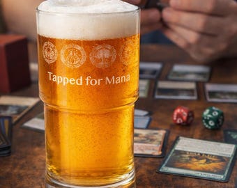 Tapped for Mana Etched Glass Tumbler – Magic Card Game Barware