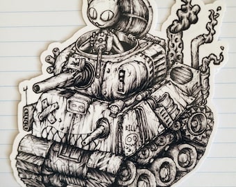 Cat in tank vinyl sticker.