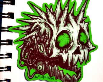 Cyberpunk Skull Vinyl Sticker - Original Art, Laptop Decal