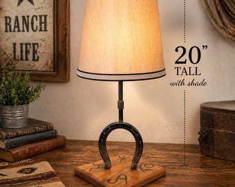 Western Horseshoe Lamp Rustic Cowboy Cabin Table Lamp