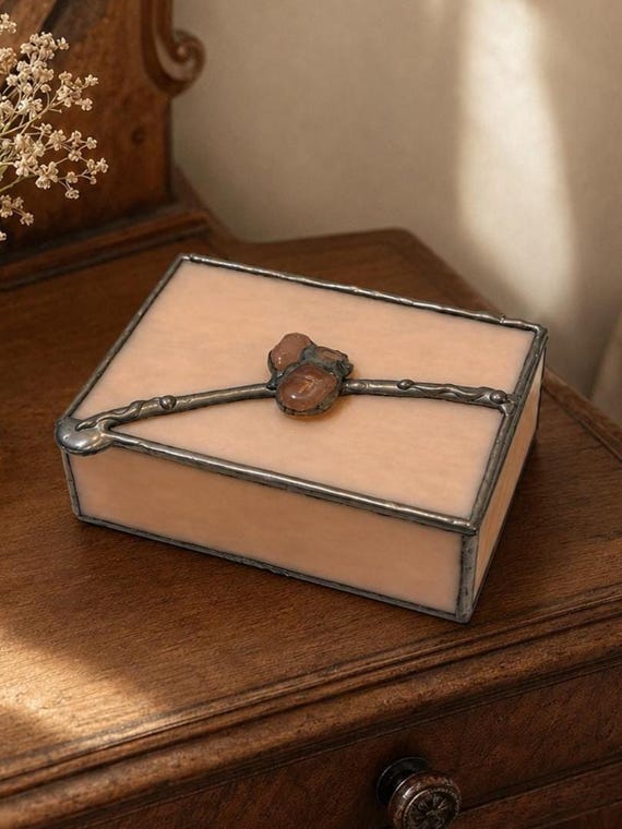 Pink Stained Glass Jewelry Box With Mirrored Interior