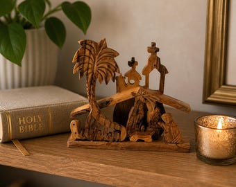 Olive Wood Nativity Scene Hand Carved Bethlehem Holy Land Christmas Decor