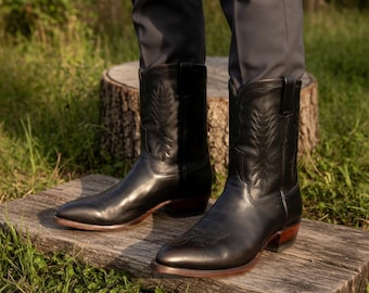 Nueva bota vaquera de cuero genuino hecha a mano para hombre