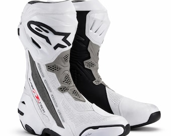 Weiß Leder Motorrad Racing Boots - Sport Biker Schuhe, Moto Schutzausrüstung