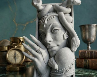 Medusa Bookend Statue, Gothic Greek Mythology Decor, Dark Academia 3D Printed Art