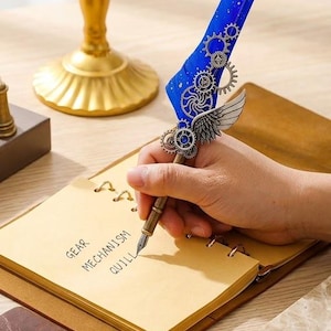 Handmade Feather Fountain Pen Set with Wax Stamp and Ink,Retro Gear Design Calligraphy Set, Unique Birthday Gift for History Lovers ,Artists afbeelding 15