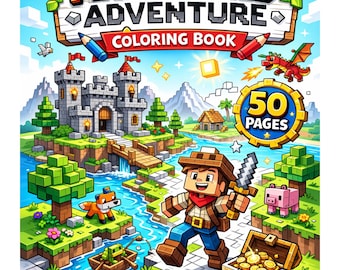 Pixel Adventure Coloring Book | 50 Pages Video Game Style PDF (Digital Download)