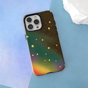 Regenbooggradiënt sterrenhemel telefoonhoesje, schattig grillig hemels stoer hoesje voor iPhone Samsung