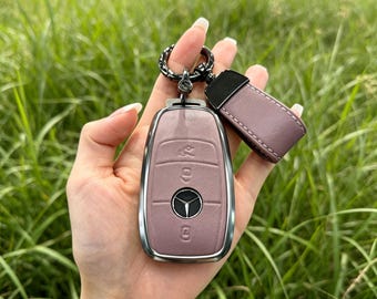 Funda elegante y brillante para llave de Mercedes Benz con llavero - Artículo de alta calidad. Funda para llave de Benz con borde brillante de diamantes.
