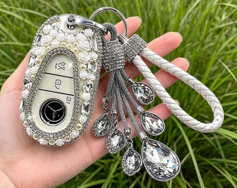 Funda para llave de coche Mercedes, estuche para llavero, llavero para Mercedes, llavero, con llavero, funda protectora hecha a mano, regalo de cumpleaños