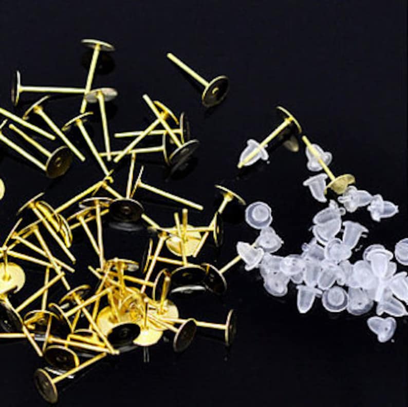 20 pcs 10 pairs 8 mm 18K Gold Plated Earring Posts and Nuts image 1