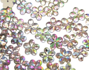 200 pcs Iridescent Clear Floral Sew on Flatback Rhinestones - 1 hole