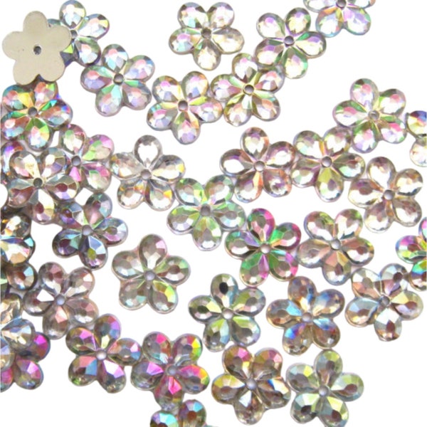 200 pcs Iridescent Clear Floral Sew on Flatback Rhinestones - 1 hole