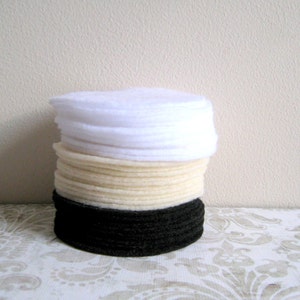 Lot of 30 Die Cut Felt Circles in 3 inches -  White, Ivory and Black