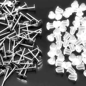 200 pcs (100 pairs) 4 mm Silver Plated Earring Posts w Nuts