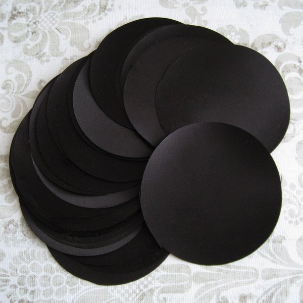 30 pcs 3 inches Hand cut Fabric Circles -  Black - Bridal Satin