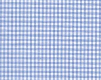 Soft Blue Gingham Cotton Fabric FQ - White and Blue 1/8 inch check