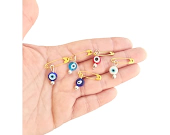Evil Eye Safety Pins – Choose 3 pcs to 50 pcs – Blue Ojo Protection Beads for Wedding Invitation Favors, Baby Shower Supplies, Gift Wrapping