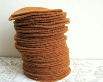 30 pcs, 3" inches Hand cut Fabric Circles - Cinnamon Brown - Felt