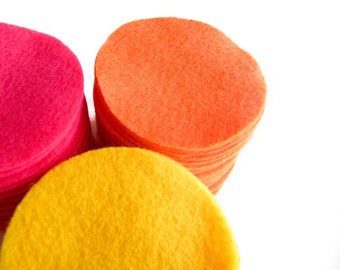 Lot of 30, 3" Hot Pink, Yellow, Orange Felt Circles