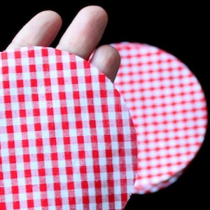 12 pcs Red and White Gingham Fabric Circles in your diameter choice with Hemp Twine  - Great for Jelly Jar Covers