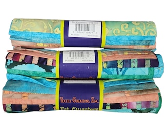 ON SALE! Set of 8 Indian Batik FQ Bundle Bright greens, pinks, purples, blues - Handmade in India - List 1